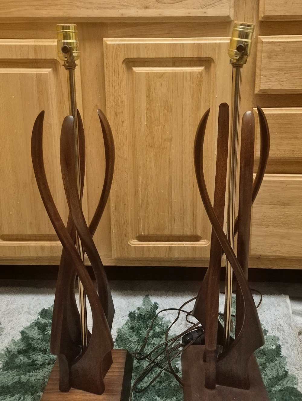 Mid-Century Modern Pair of Brown Wood Table Lamps